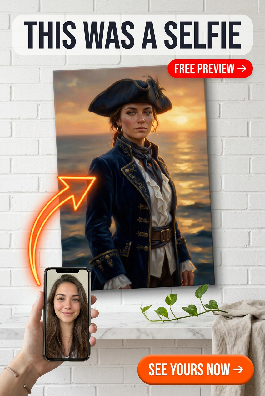 Custom Pirate Woman Portrait — Regal Ocean Canvas Art