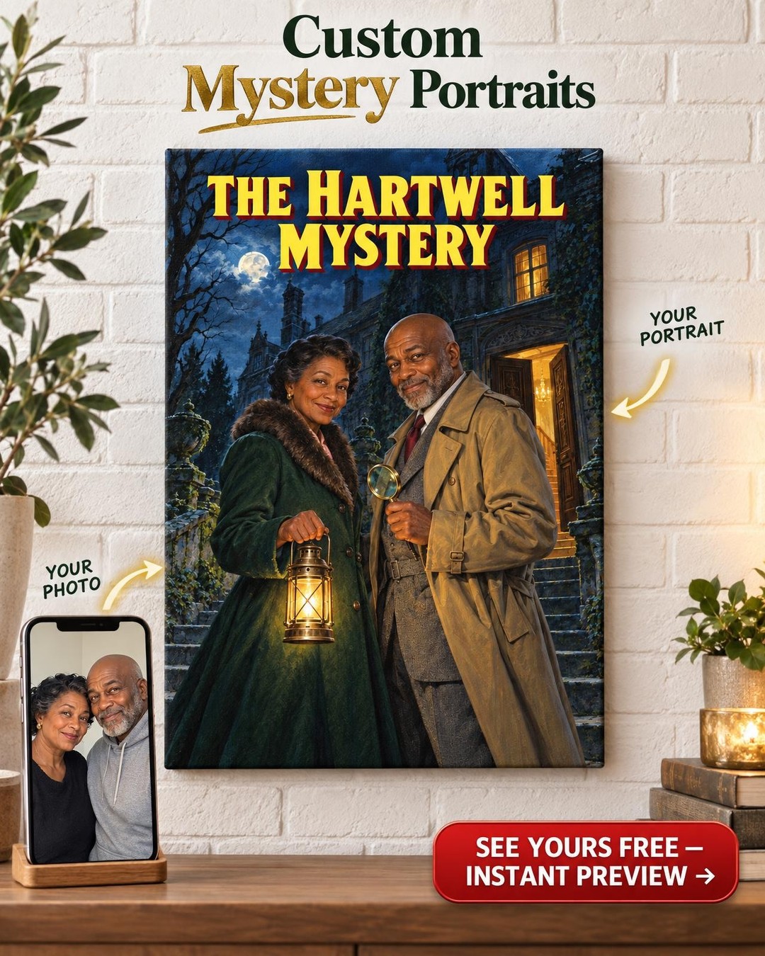 Pulp Mystery Paperback Cover Custom Portrait from Photo | Personalized Film Noir Gift