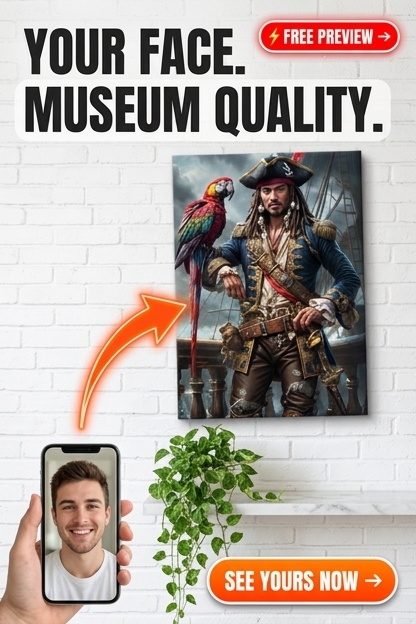 Custom Pirate Man Portrait — Whimsical AI Canvas Art