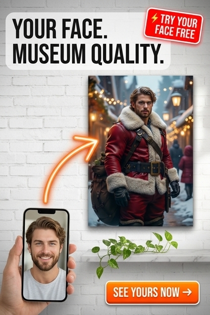 Santa-Inspired Custom Portrait from Photo | Personalized Gift for Him