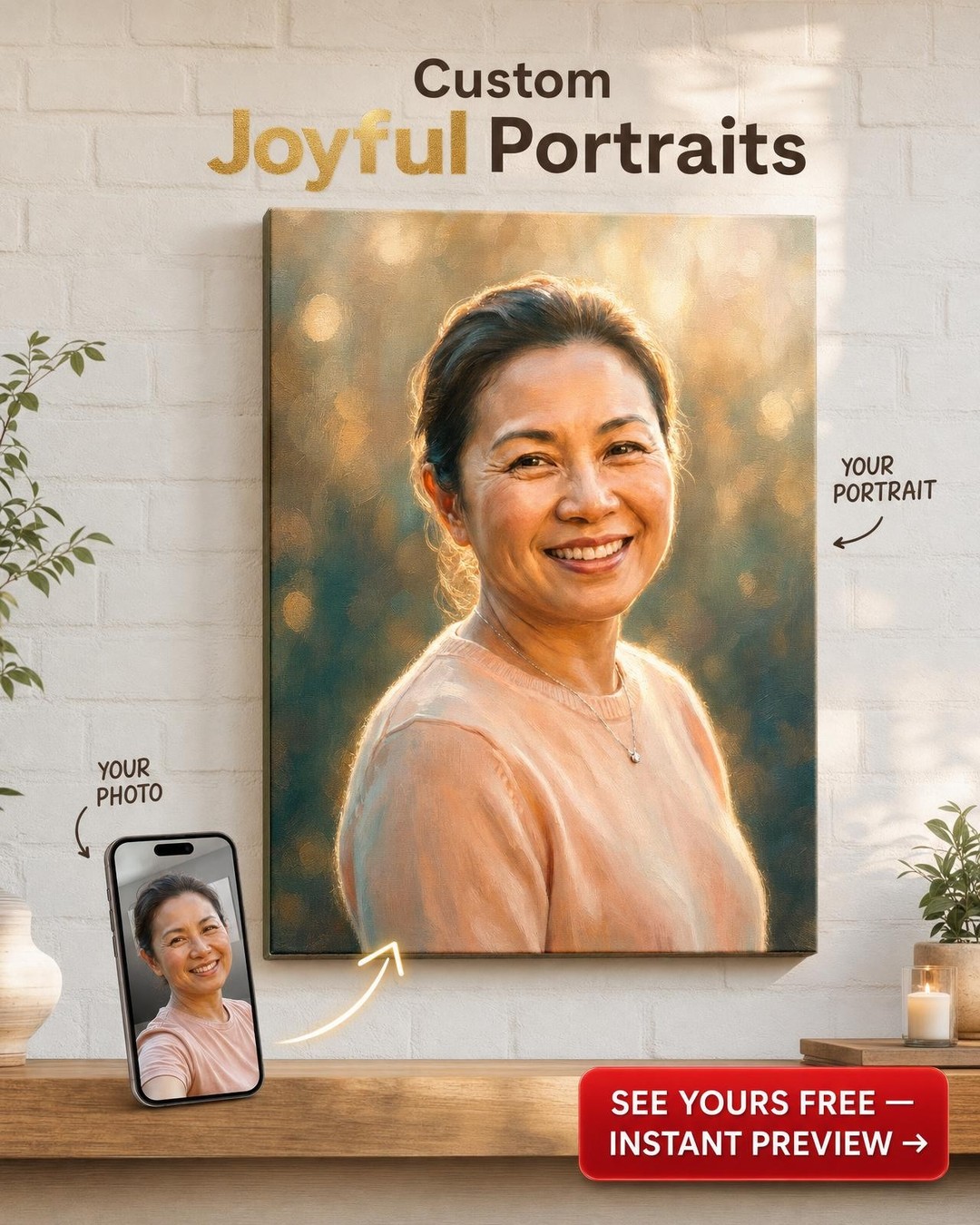 Custom Impressionist Woman Portrait — Serene Canvas from Photo