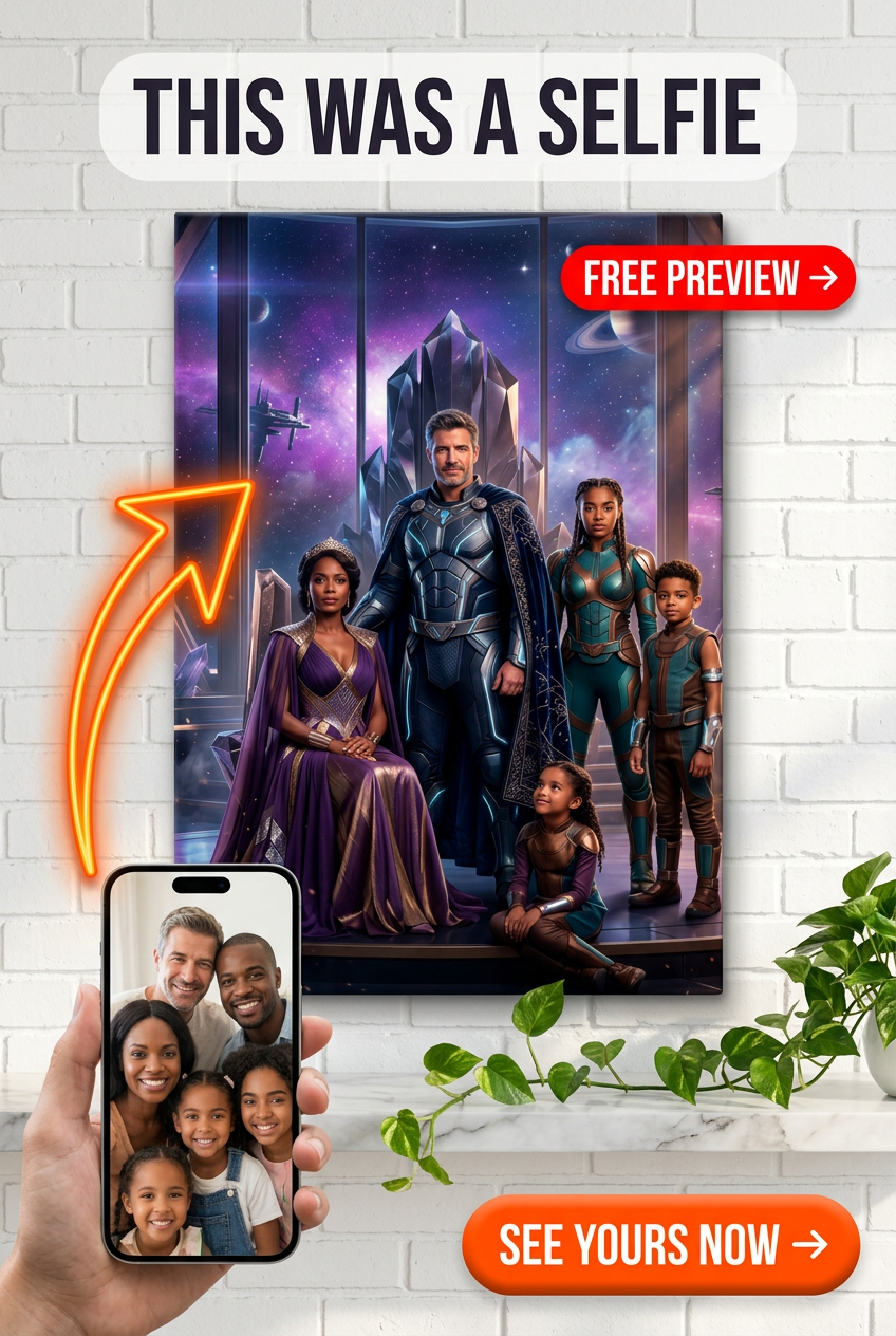 Custom Sci-Fi Family Portrait — Heroic Space Canvas