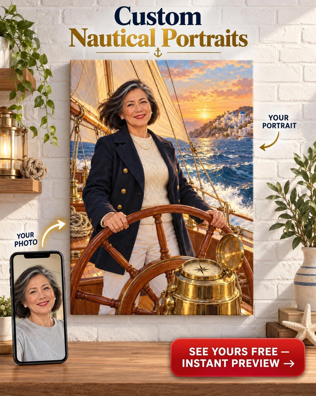 Classic Wooden Sailboat Custom Portrait from Photo | Personalized Free Spirit Gift