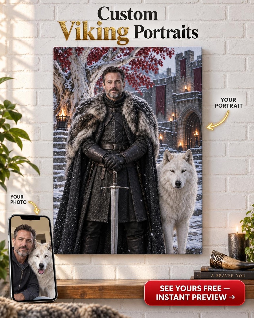 Northern King Custom Portrait from Photo | Personalized For Him Gift
