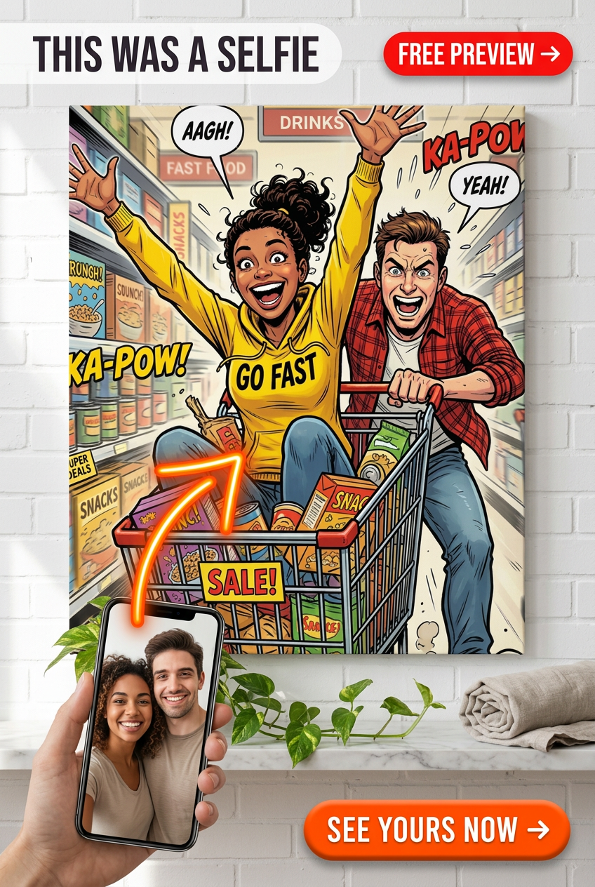 Custom Cartoon Couple Portrait — Grocery Store Canvas
