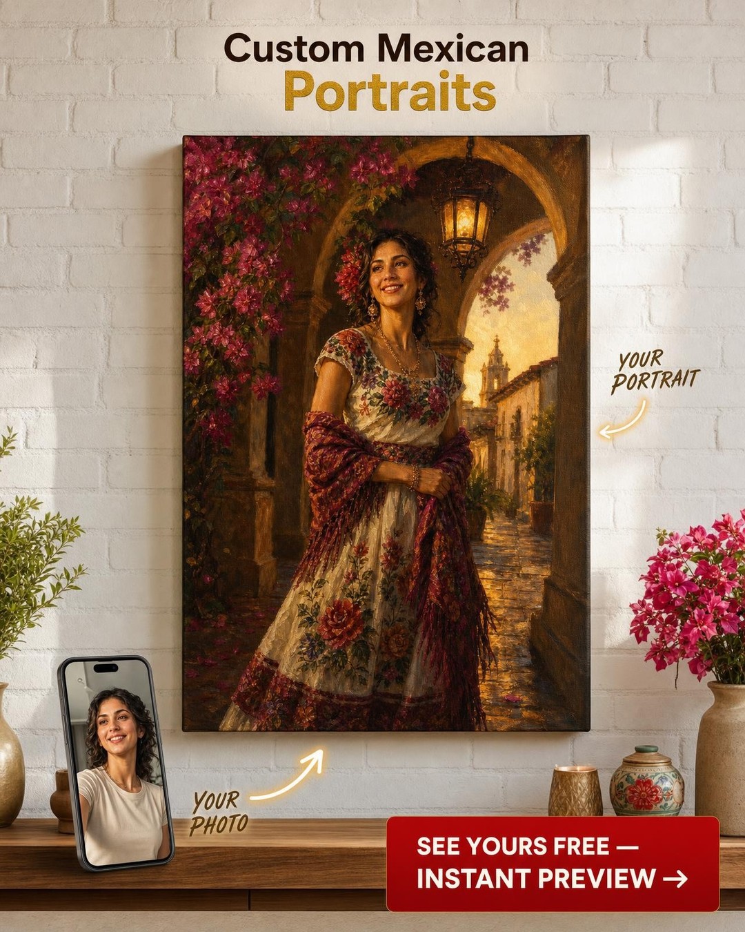 Rose of the Hacienda Custom Portrait from Photo | Personalized Gift for Her
