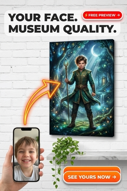 Custom Fantasy Boy Portrait — Whimsical Woodland Hero from Photo