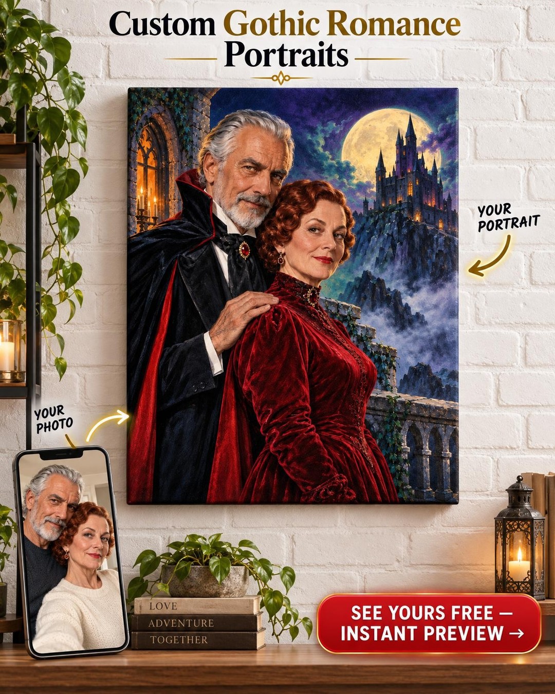 Vintage Vampire Movie Poster Custom Portrait from Photo | Personalized Monster Movie Gift