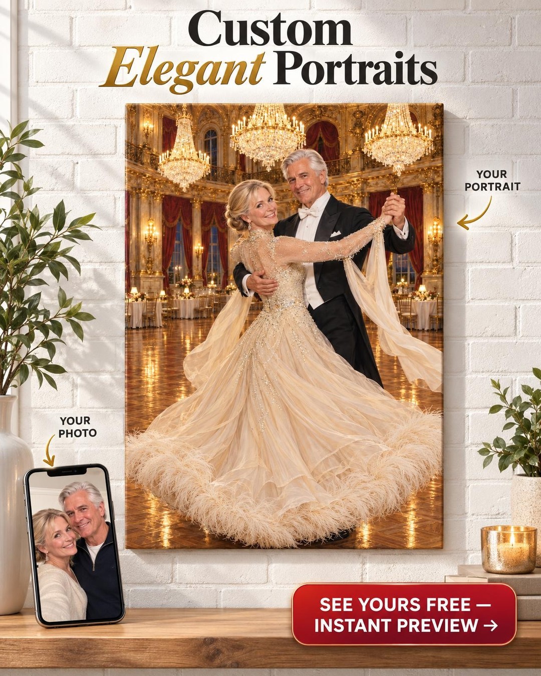 Viennese Waltz Custom Portrait from Photo | Personalized Ballroom Dance Gift