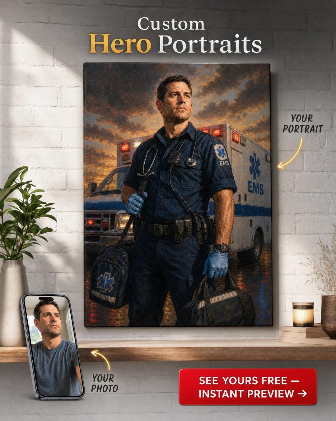 Custom First Responder Portrait — Heroic EMT Canvas Gift