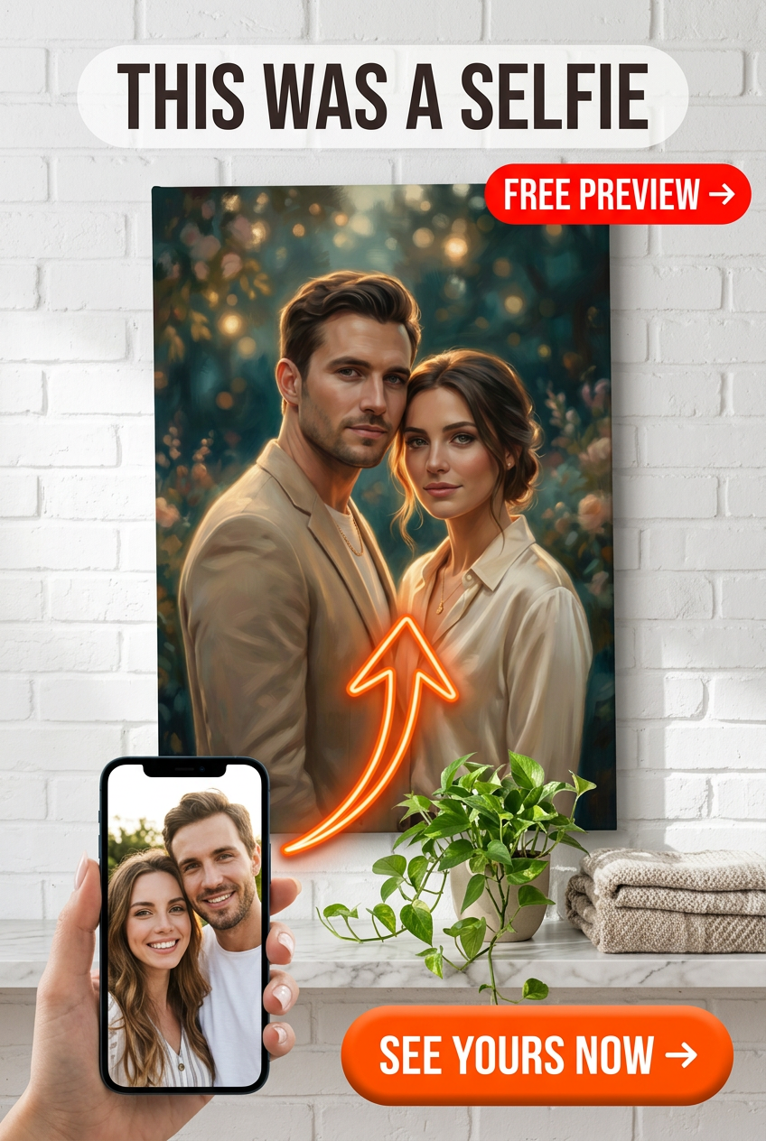 Custom Garden Couple Portrait — Romantic Flowers Canvas from Photo