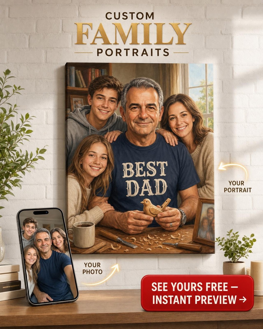 Dad Woodworking Custom Portrait from Photo | Personalized Canvas Gift