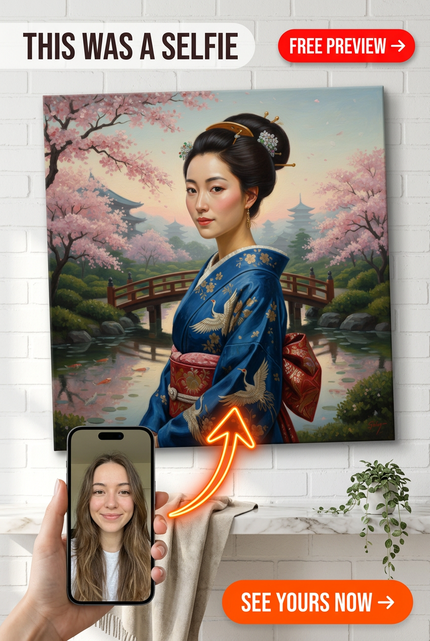 Custom Samurai Woman Portrait — Serene Kimono Canvas Art from Photo