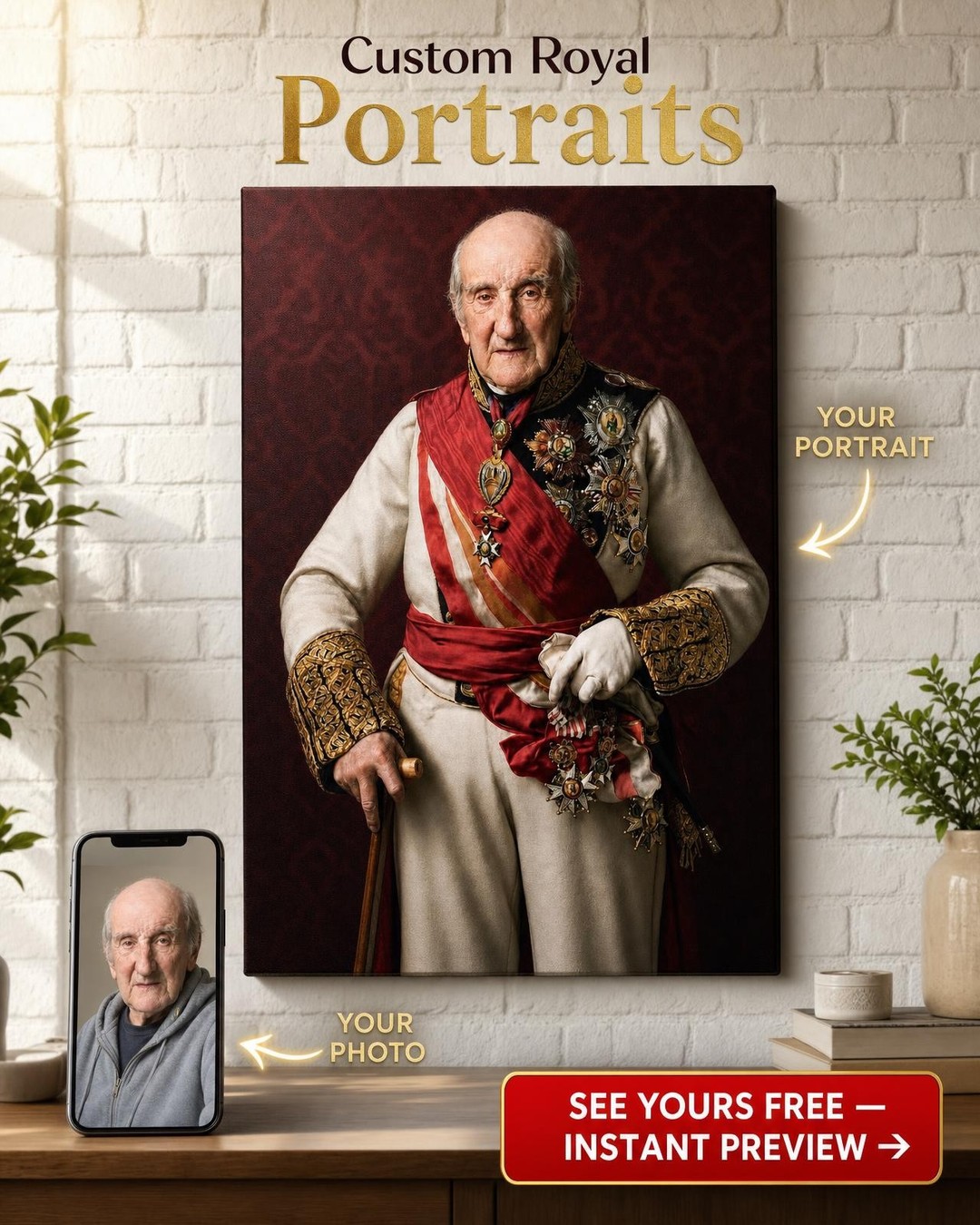Distinguished Royal Military Officer Custom Portrait from Photo | Personalized Gift