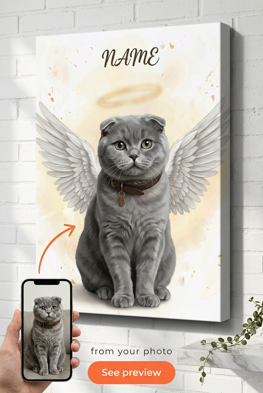 Custom Fantasy Cat Portrait — Angel Wings Canvas
