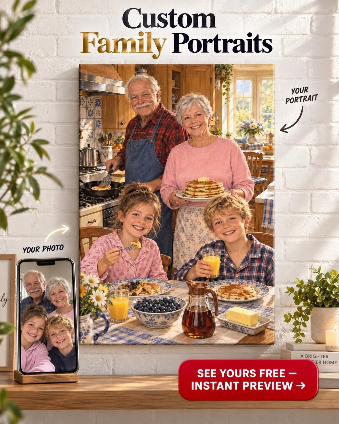 Pancakes at Grandma and Grandpa's Custom Portrait from Photo | Personalized Grandma Kitchen Gift