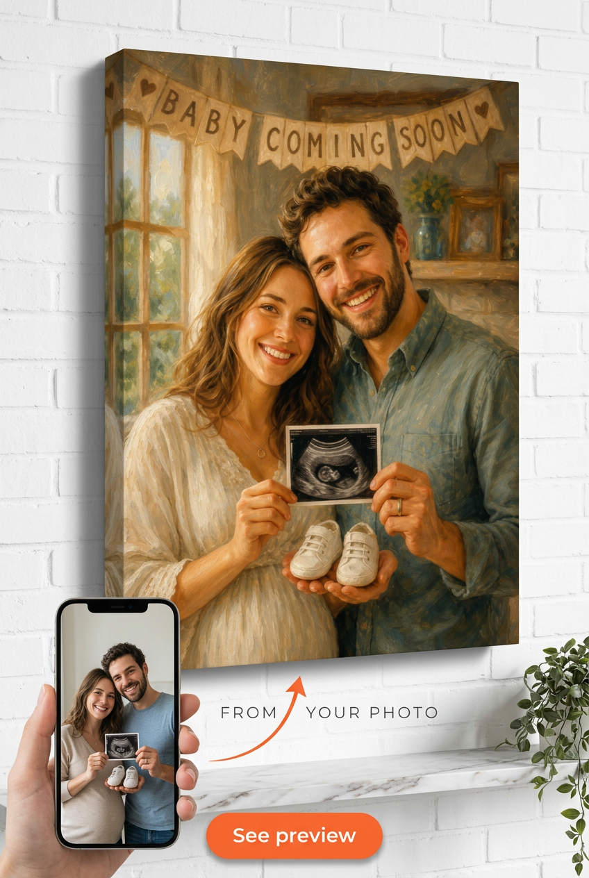 Pregnancy Announcement Gift — Joyful Expecting Parents Canvas from Photo