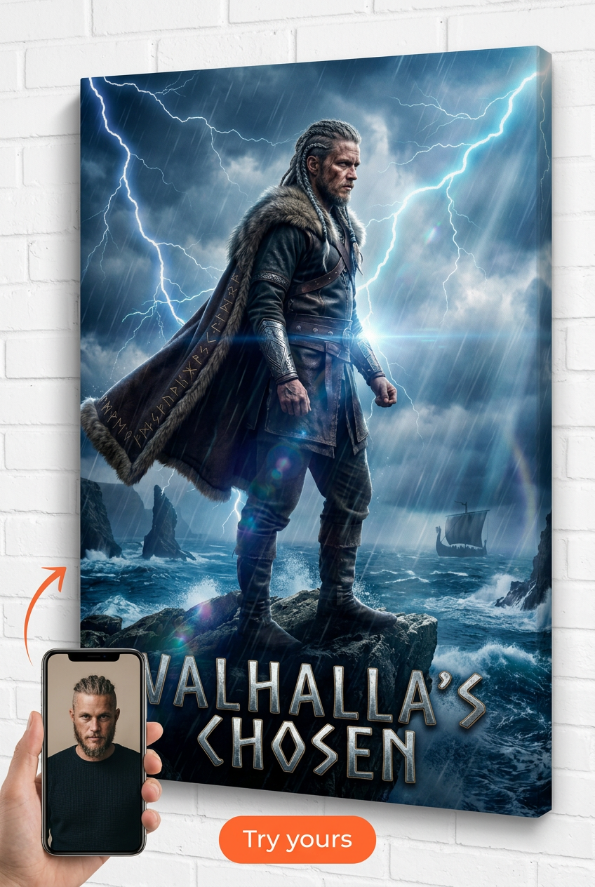 Portrait Viking Épique Porteur de Tempête sur Toile pour Lui