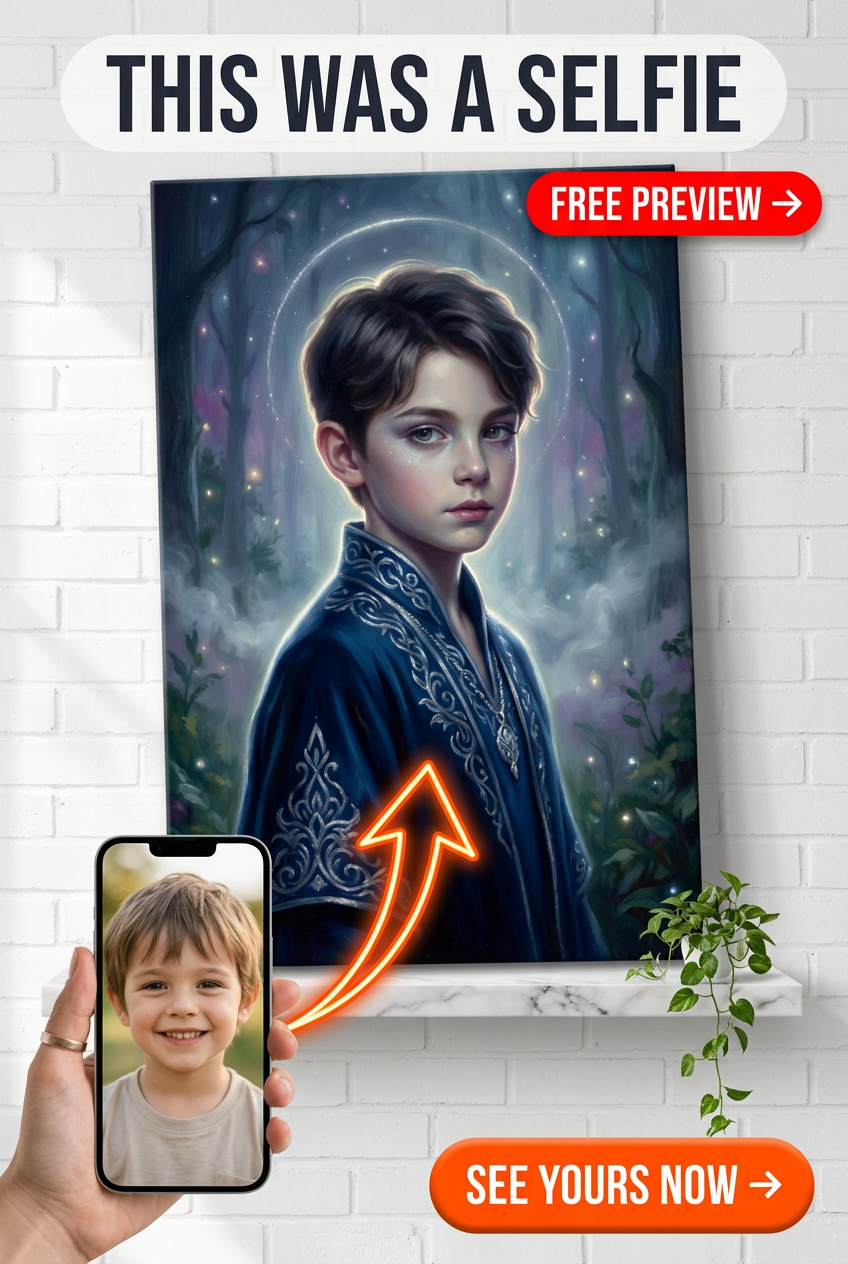 Custom Fantasy Boy Portrait — Whimsical Forest Magic on Canvas