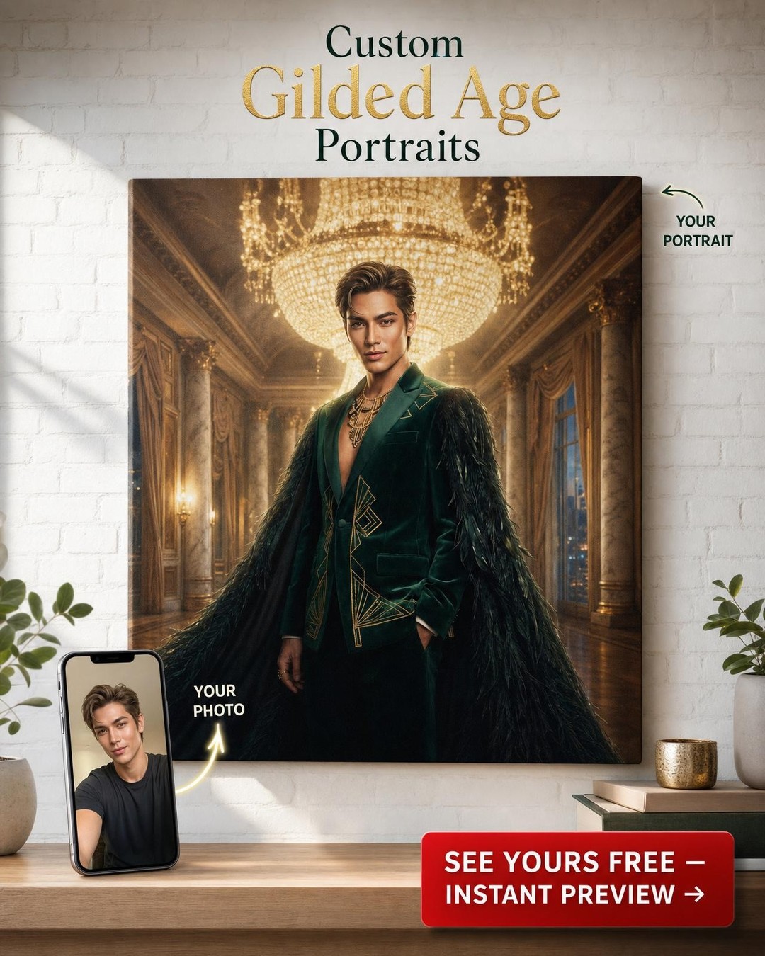 Custom Victorian Man Portrait — Regal Throne Canvas from Photo
