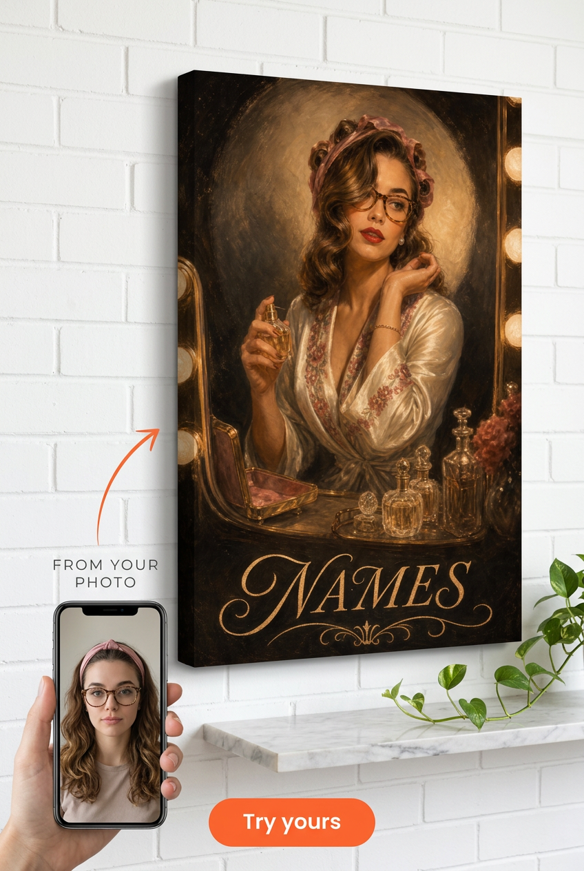 Custom 1940s Hollywood Vanity Starlet Portrait from Photo | Personalized Gift