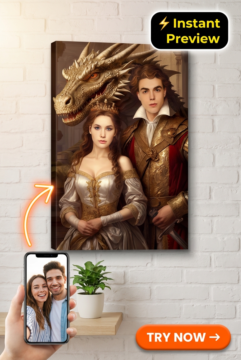 Portrait Personnalisé Inspiré Royal à Partir de Photo | Cadeau Personnalisé pour Couples