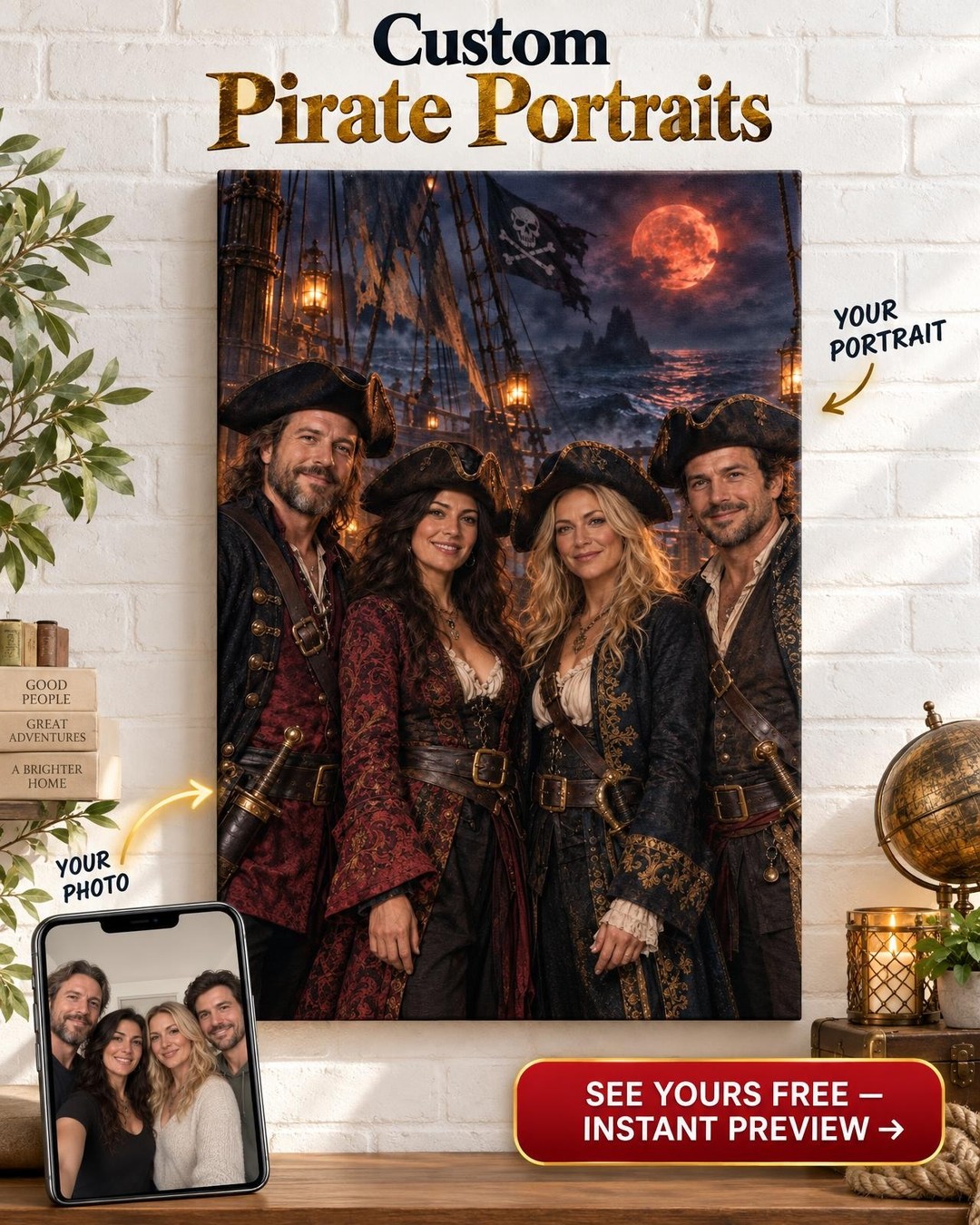 Ghost Pirate Ship Custom Portrait from Photo | Personalized Gift