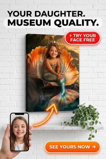 Mermaid-Themed Custom Portrait from Photo | Personalized Gift for Kids