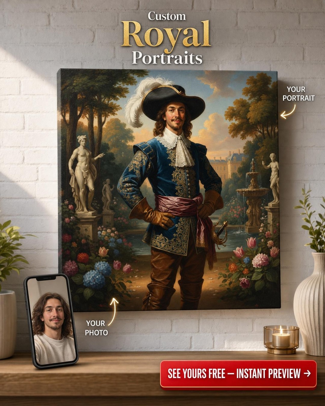 Custom Musketeer Man Portrait — Regal Canvas from Photo