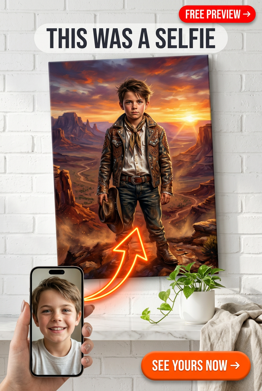Retrato Épico Personalizado de Cowboy para Meninos - Lenda do Cavaleiro Solitário