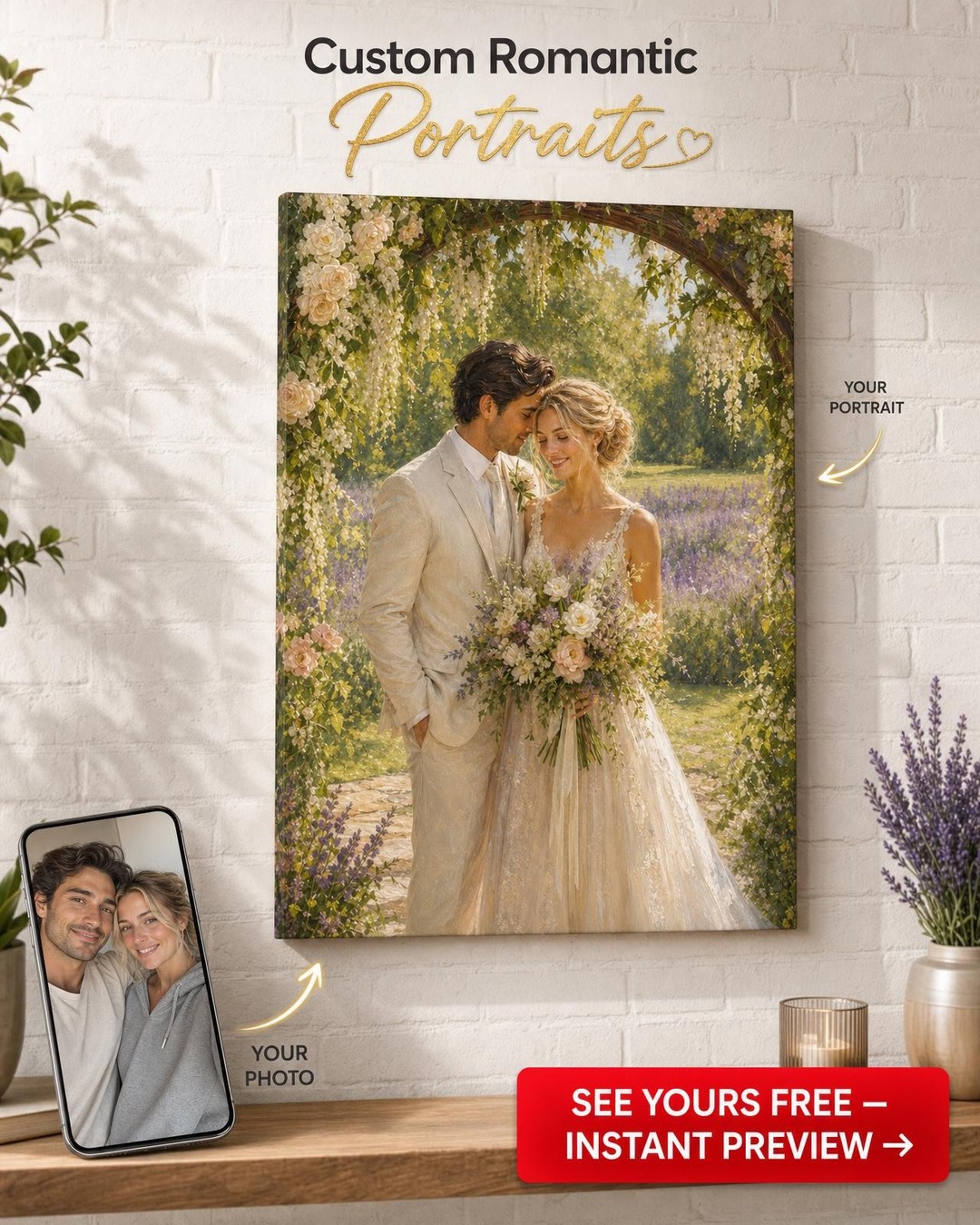 Lavender Wedding Portrait Art - Unique Custom Gift