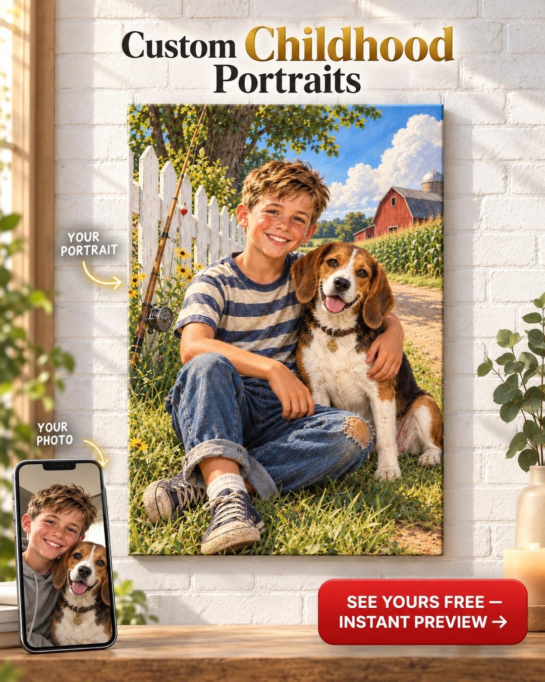 Boy and His Dog Custom Portrait from Photo | Personalized Me and My Dog Gift