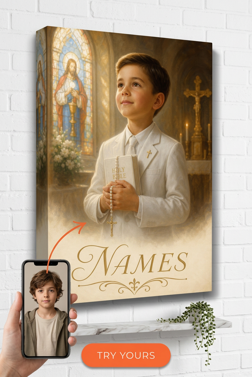 First Communion Custom Portrait from Photo | Personalized Canvas Gift