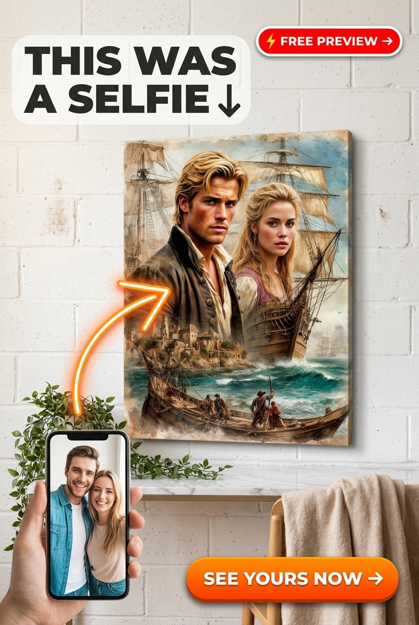 Custom Pirate Couple Portrait — Romantic Adventure Canvas