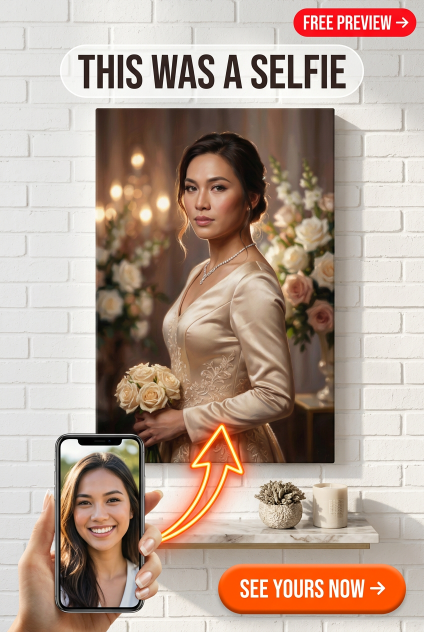 Custom Wedding Portrait for Woman — Romantic Floral Canvas