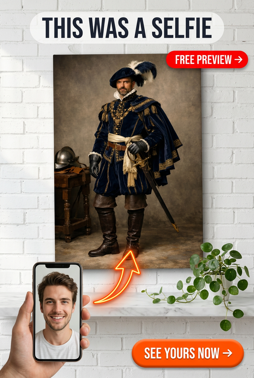 Custom Musketeer Man Portrait — Regal Sword & Armor Canvas