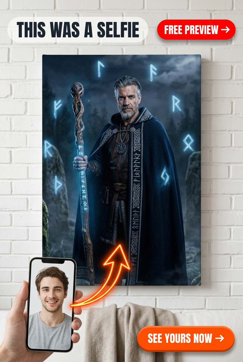 Custom Viking Man Portrait — Heroic Rune Master Canvas from Photo
