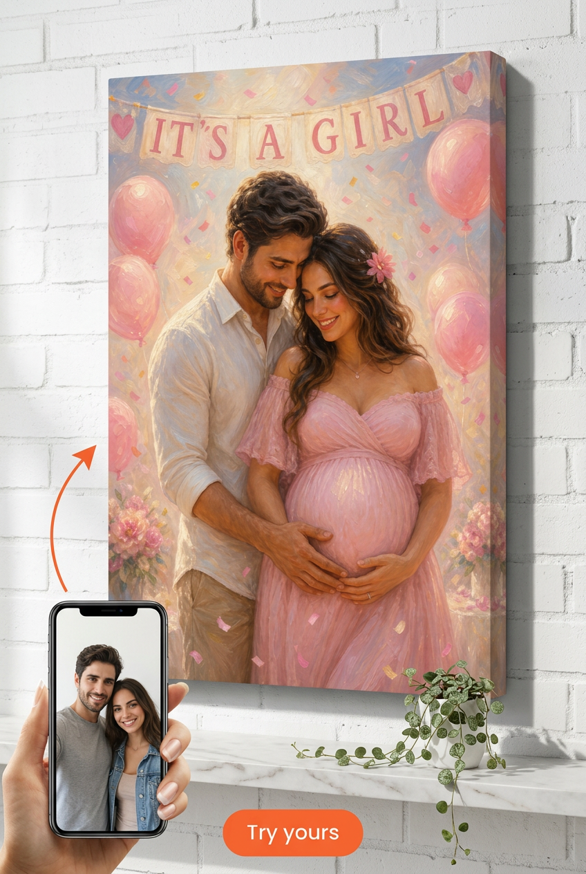 Gender Reveal Pink Gift — Joyful Maternity Celebration Canvas from Photo