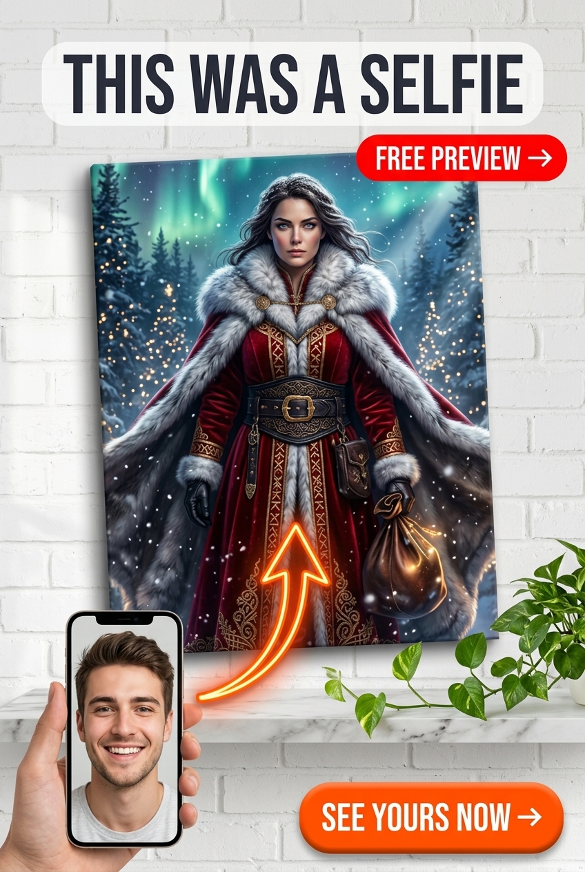 Custom Christmas Portrait for Her — Heroic Winter Canvas from Photo