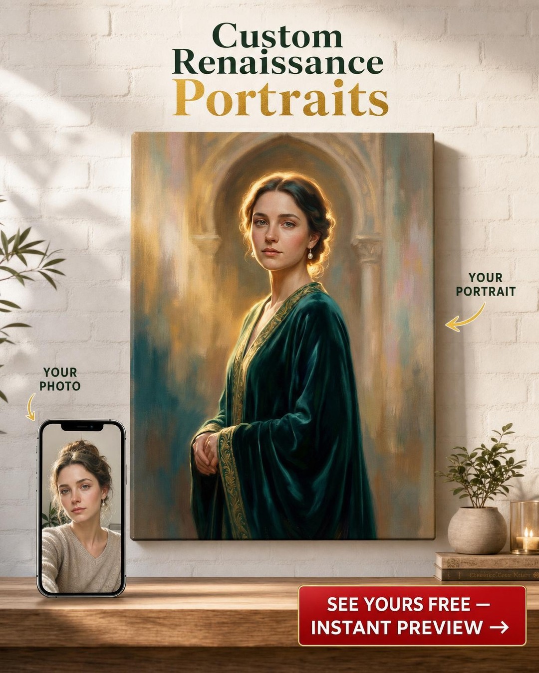 Custom Royal Woman Portrait — Regal Canvas from Photo
