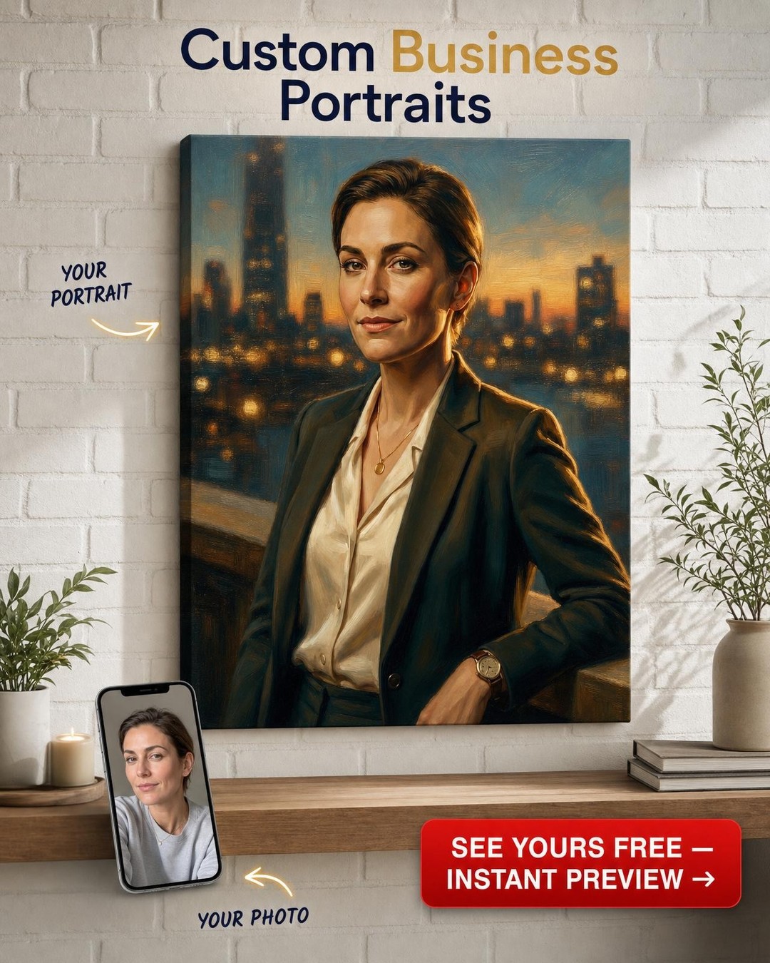 Custom Impressionist Woman Portrait — Regal Canvas from Photo