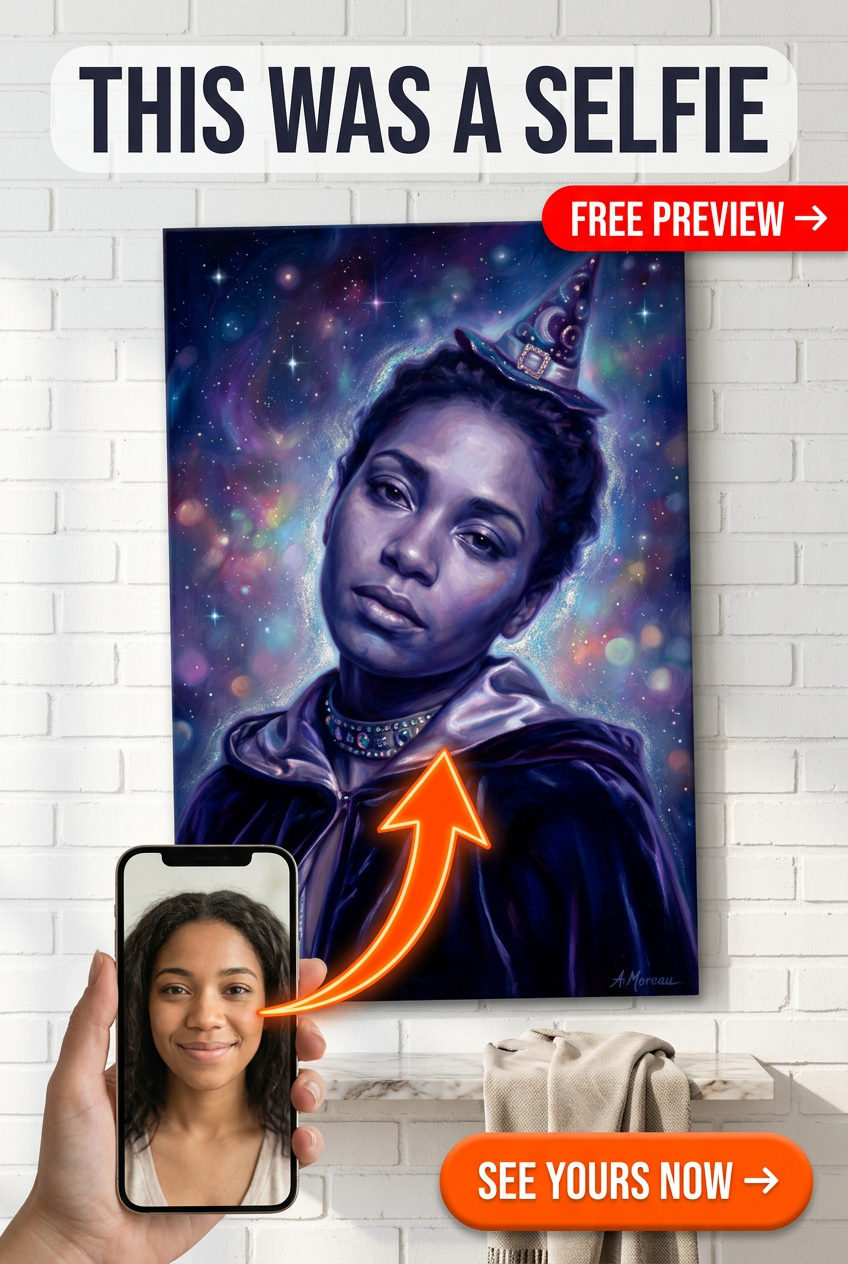 Custom Fantasy Woman Portrait — Whimsical Cosmic Canvas from Photo