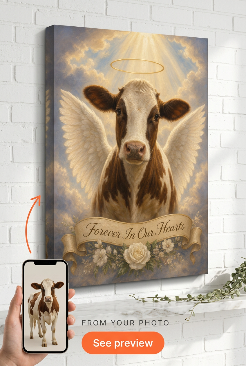 Custom Memorial Dog Portrait — Angel Wings Canvas from Photo