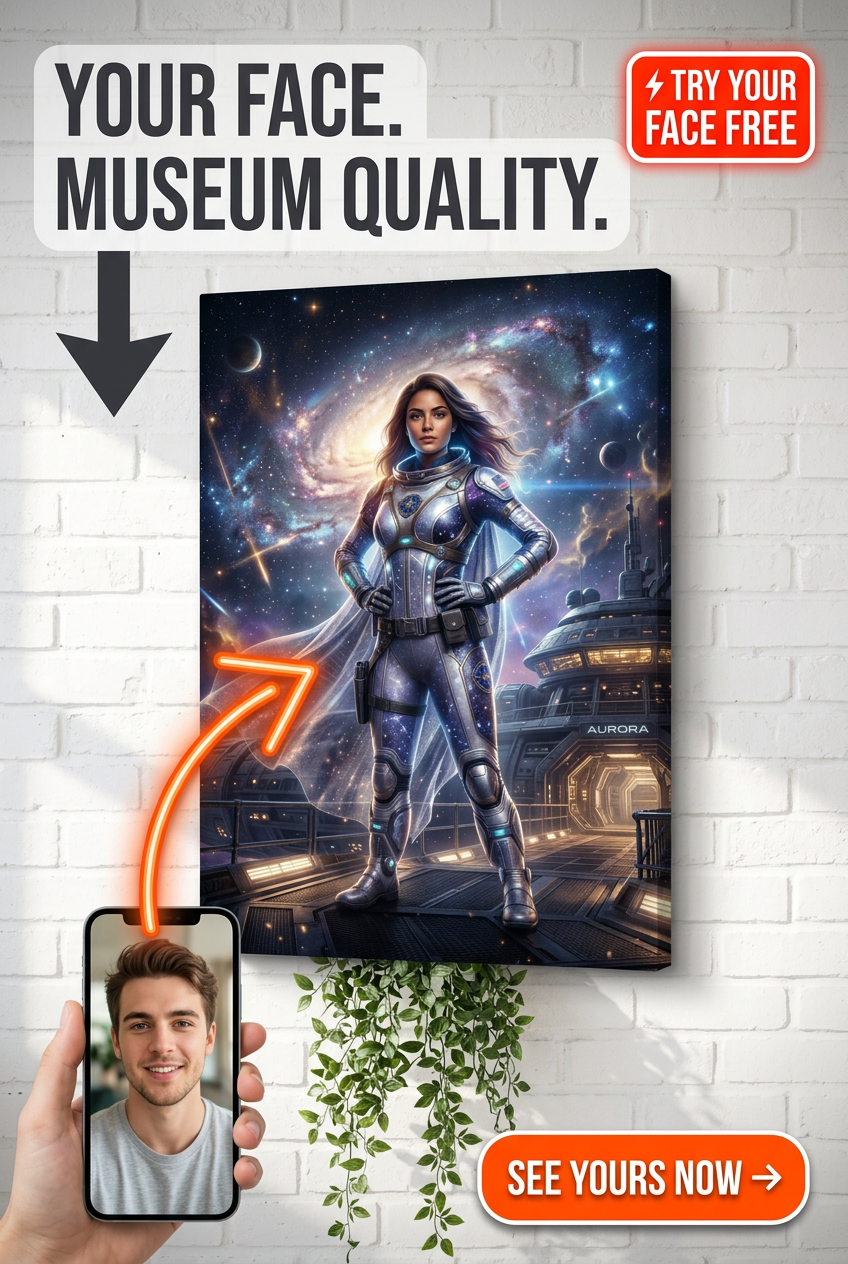 Custom Sci-Fi Man Portrait — Heroic Space Warrior Canvas