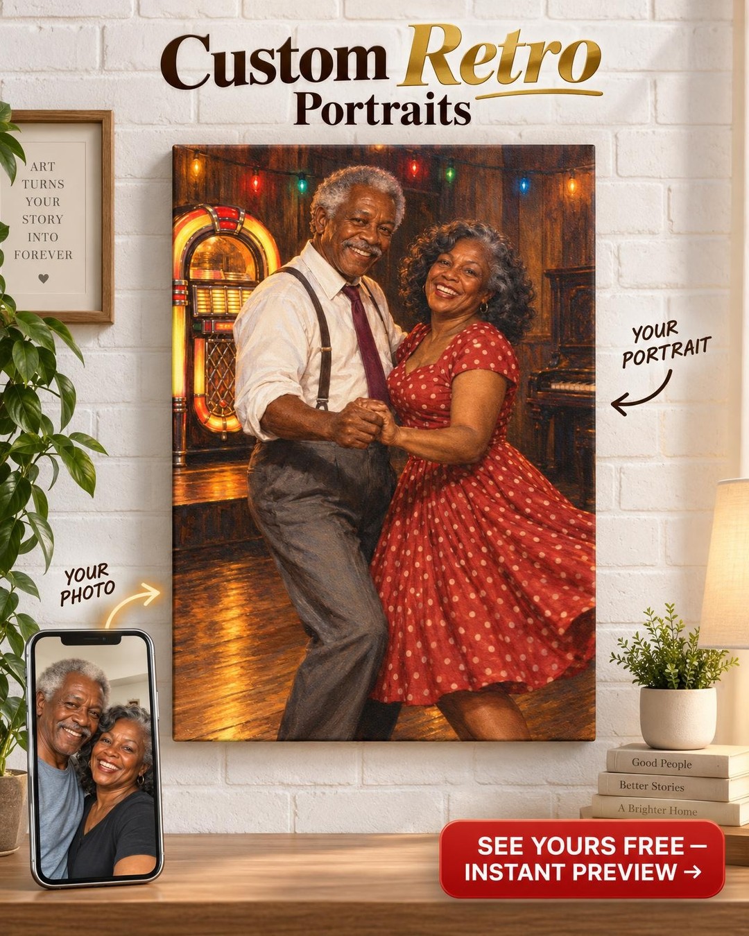 Saturday Night Juke Joint Couple Custom Portrait from Photo | Personalized Soul Portrait Gift