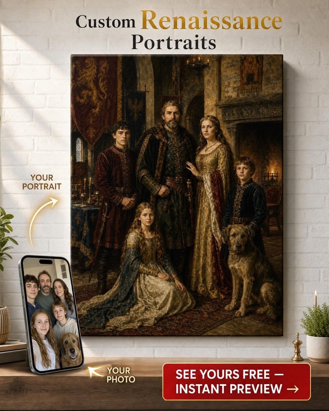 Medieval Family Court Custom Portrait from Photo | Personalized Canvas Gift