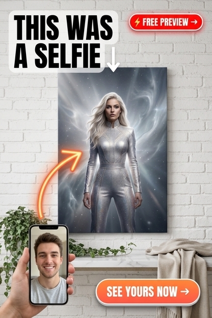 Custom Sci-Fi Portrait — Regal Woman in Silver Suit & Glowing Wings Canvas