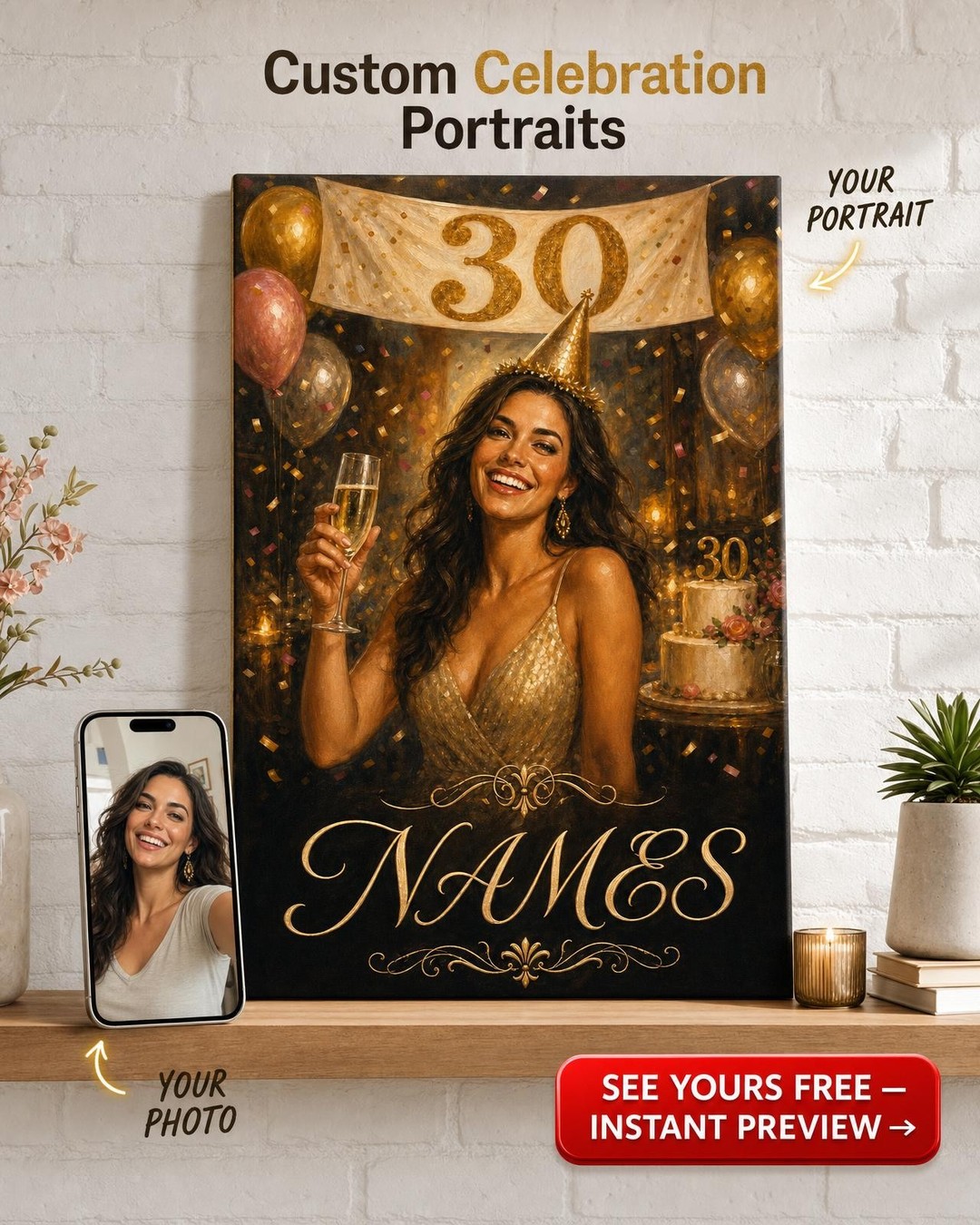 Custom Birthday Single Woman Portrait — Festive AI Art from Photo