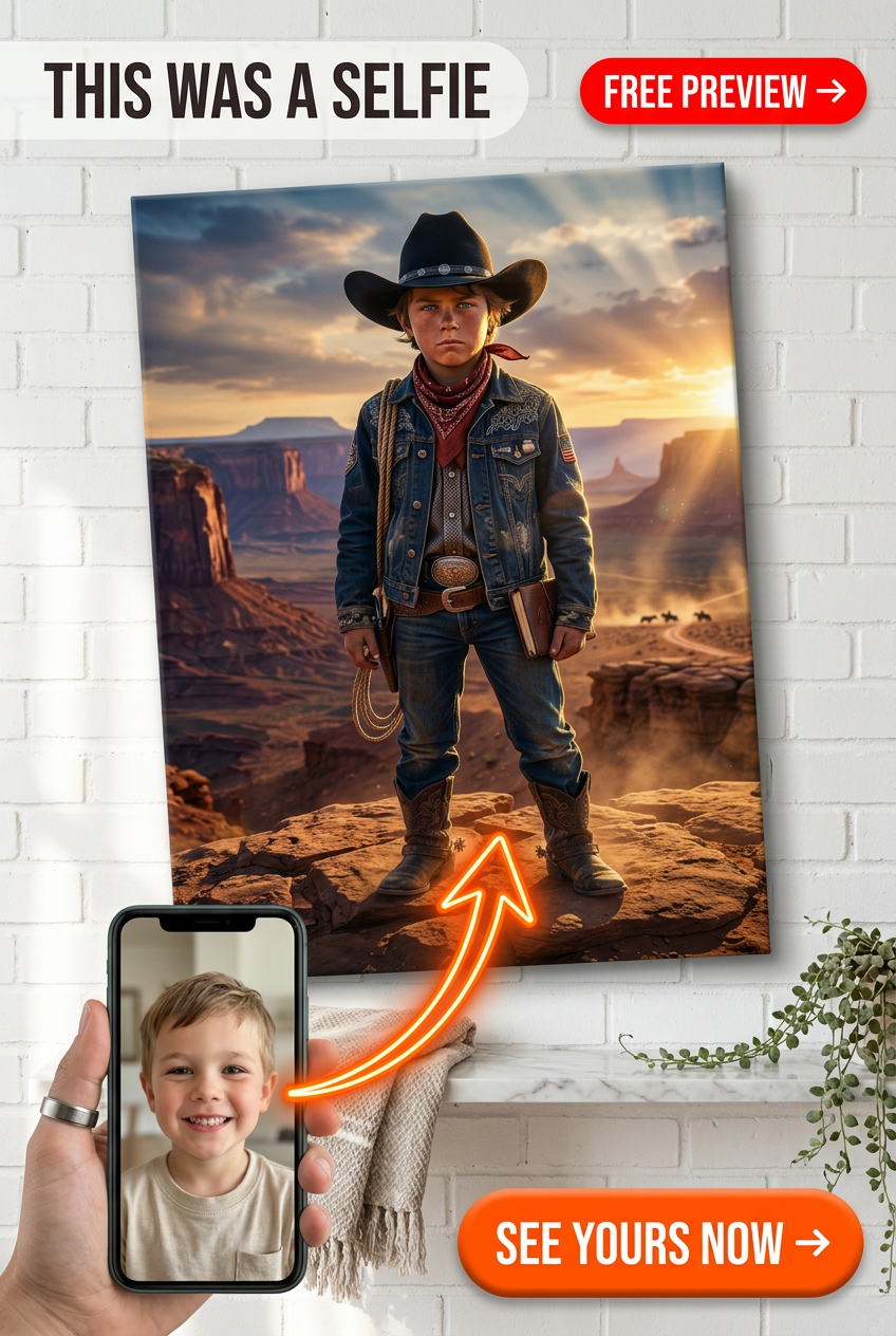 Custom Cowboy Single-Man Portrait — Heroic Western Canvas