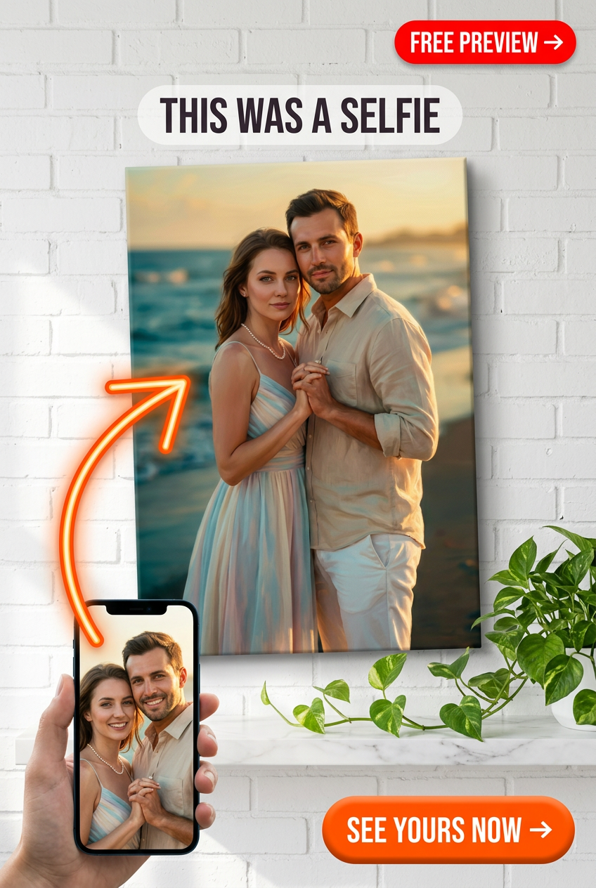 Custom Ocean Couple Portrait — Romantic Beach Sunset Canvas